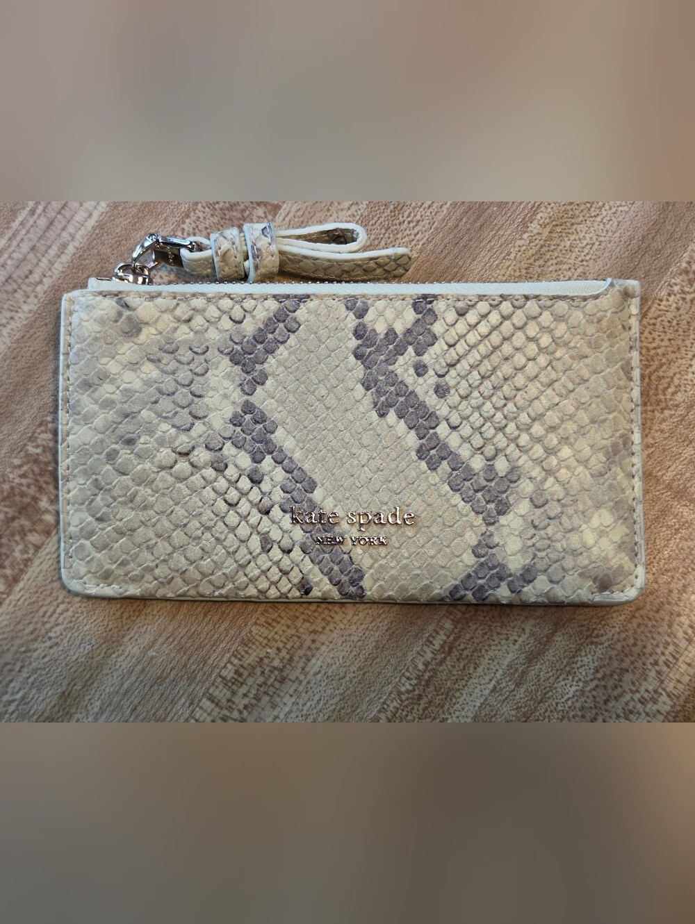 Kate Spade NWT Suede Snakeskin Card Holder W/Zippered Section